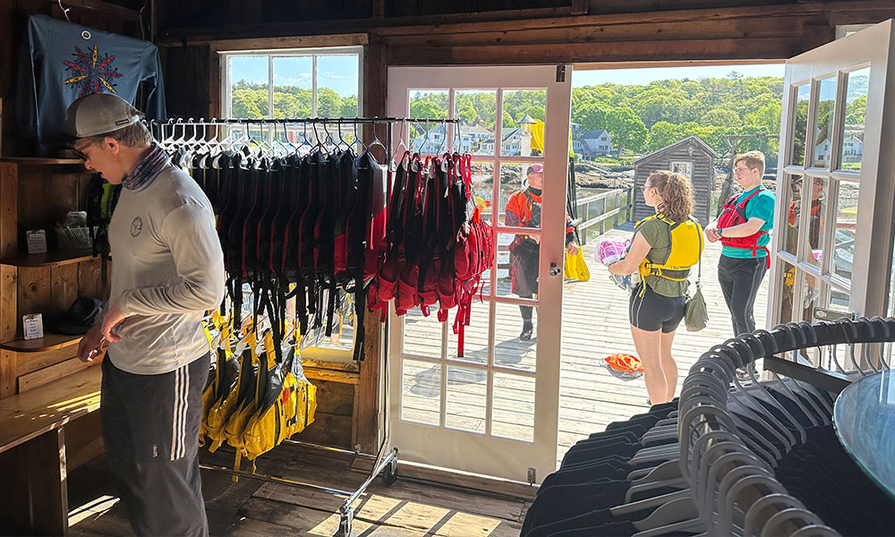 Maine Kayak gear and apparel at our Shop in downtown Boothbay Harbor